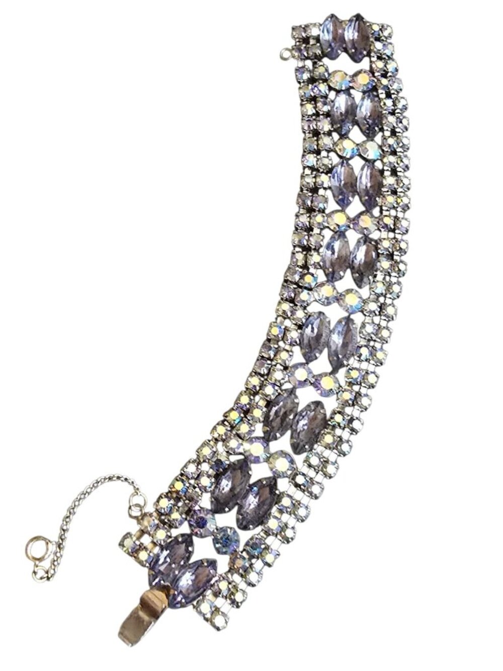 Vintage Unsigned Lilac & Lilac AB Rhinestone Wide Bracelet (A9484)